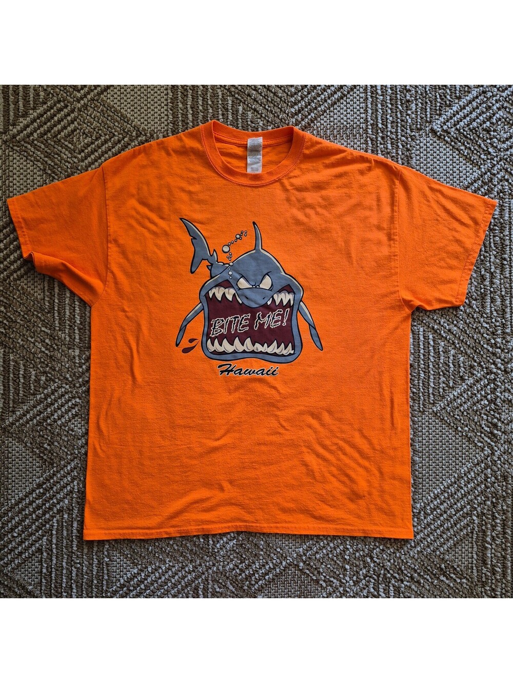 Vintage Orange "Bite Me!" Hawaii Shark Graphic Tee XL